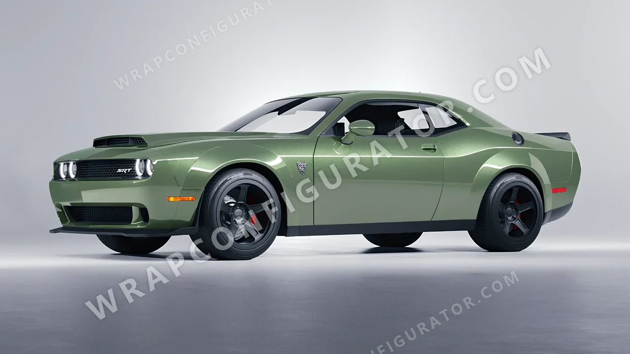 Green Dodge Challenger SRT 2023 wrapped in Colourshield PPF by HyperPro Spring Green HGM69-P