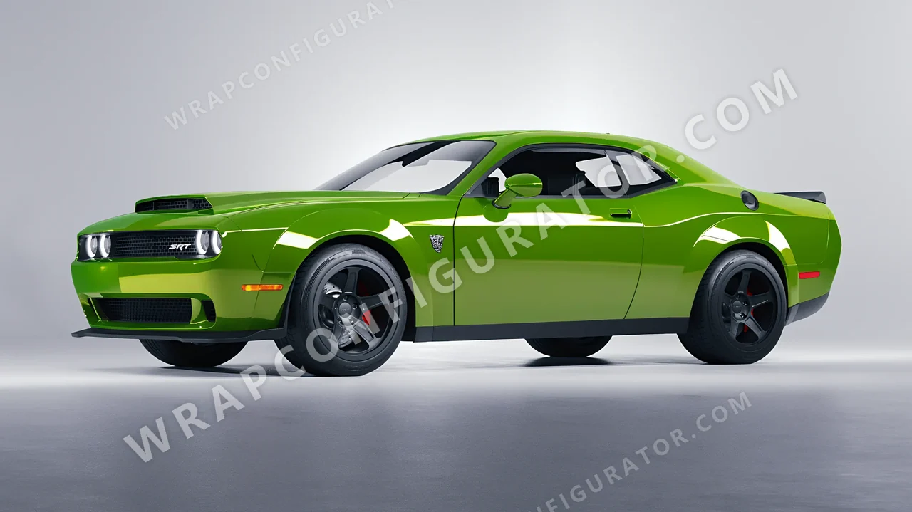 Green Dodge Challenger SRT 2023 wrapped in Inozetek Dynamic PPF Drift HQ Java Green DHQ999