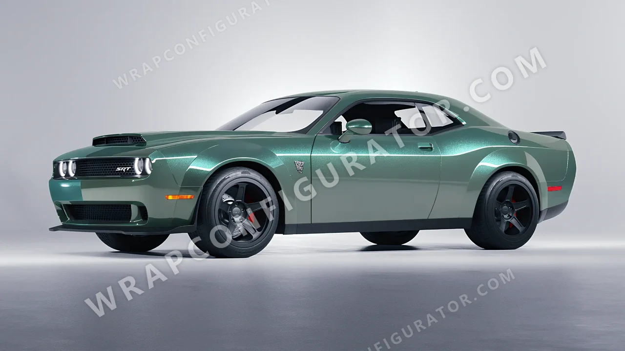 Green Dodge Challenger SRT 2023 wrapped in Inozetek Dynamic PPF Sage Green DPPF710