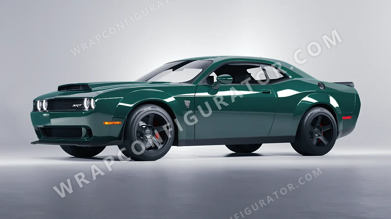 Green Dodge Challenger SRT 2023 wrapped in Inozetek Dynamic PPF Shadow Green DPPF911