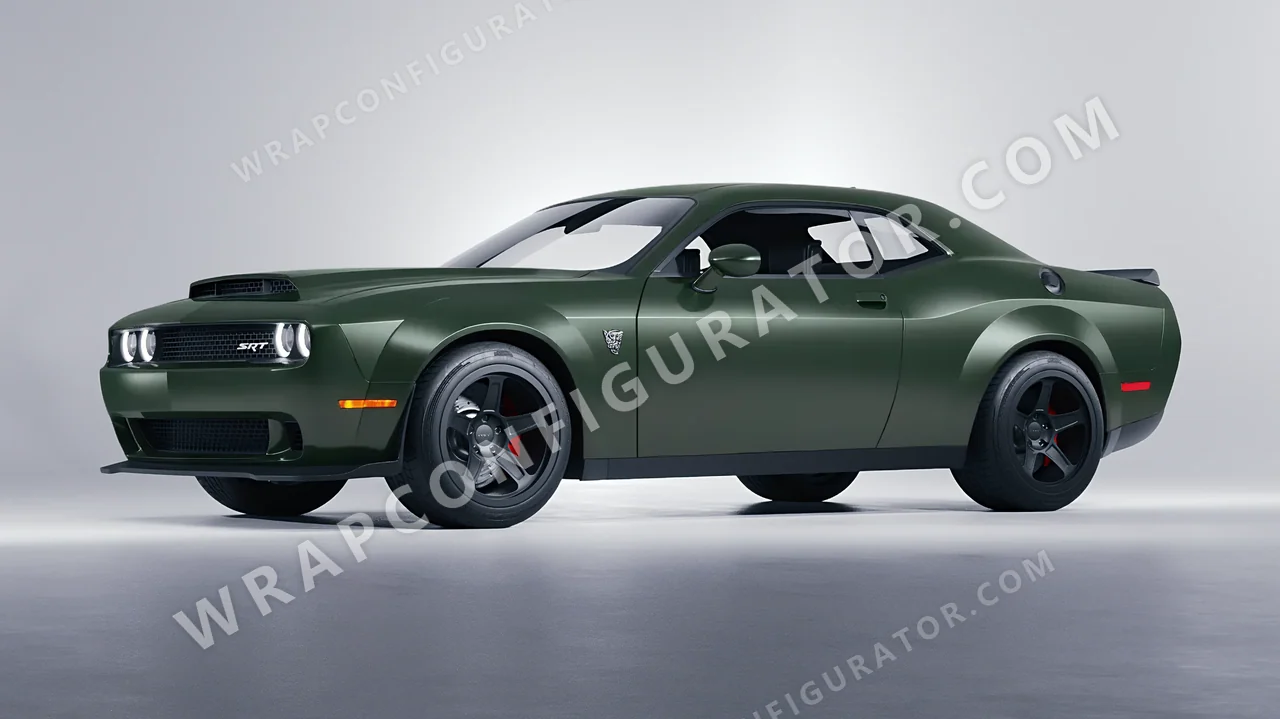 Green Dodge Challenger SRT 2023 wrapped in Inozetek Dynamic PPF Urban British Green URBN101