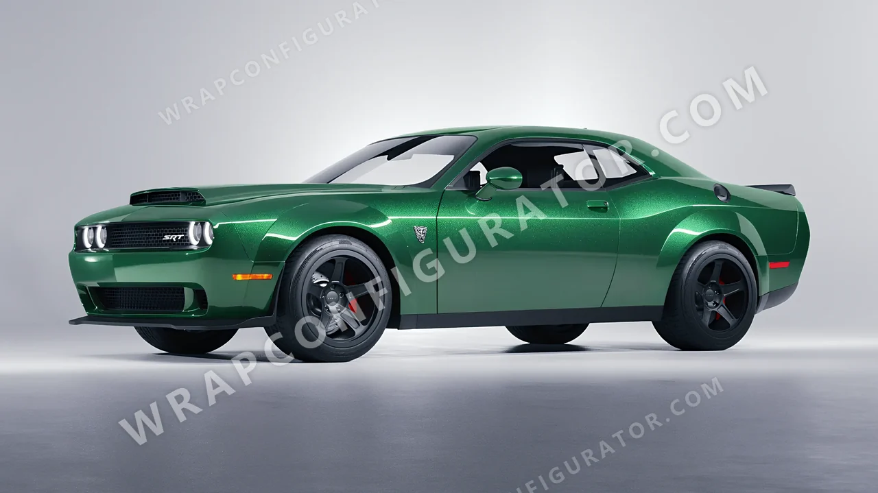 Green Dodge Challenger SRT 2023 wrapped in KPMF Envious Green K75407