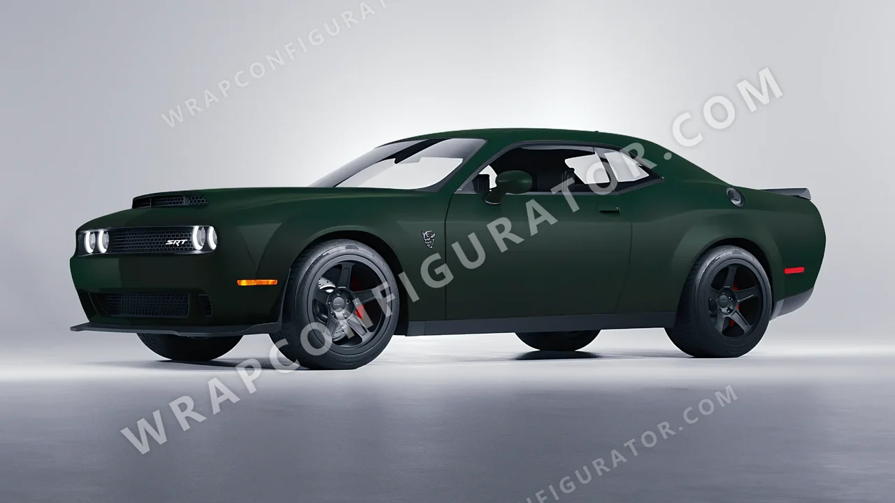 Green Dodge Challenger SRT 2023 wrapped in KPMF Frozen Emerald Matt K75577
