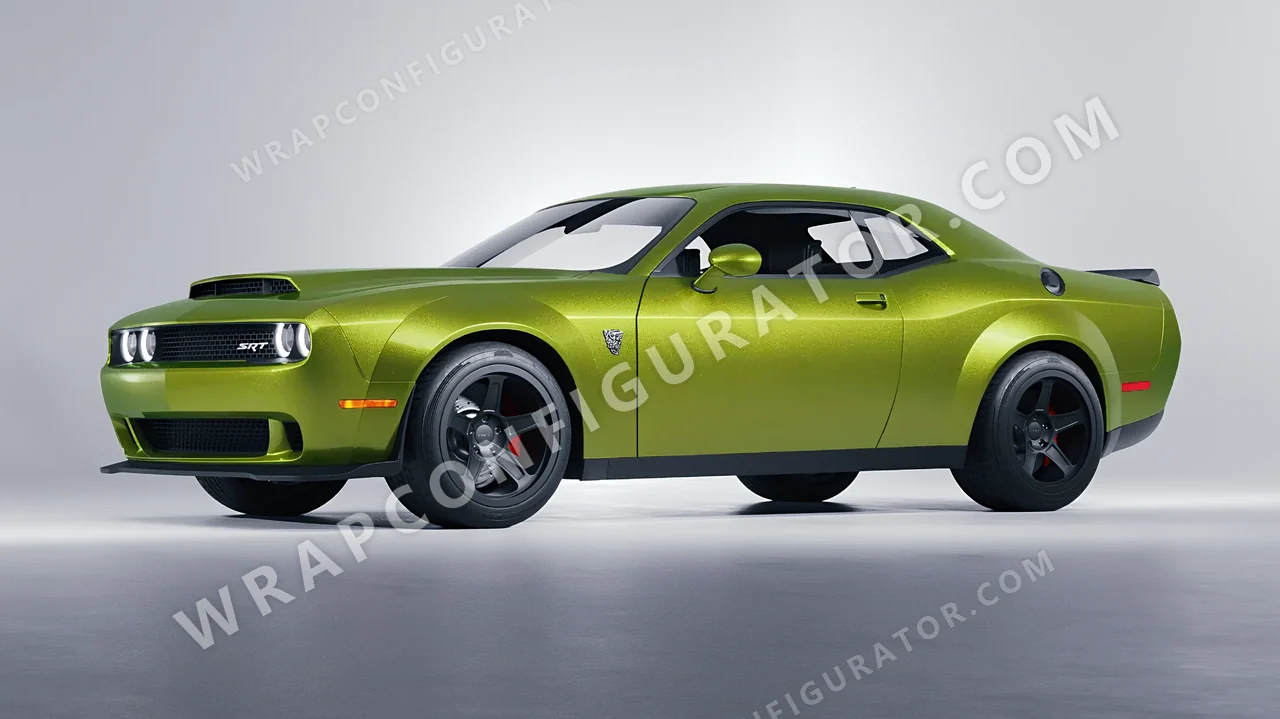 Green Dodge Challenger SRT 2023 wrapped in KPMF Matt Viper Green K75542