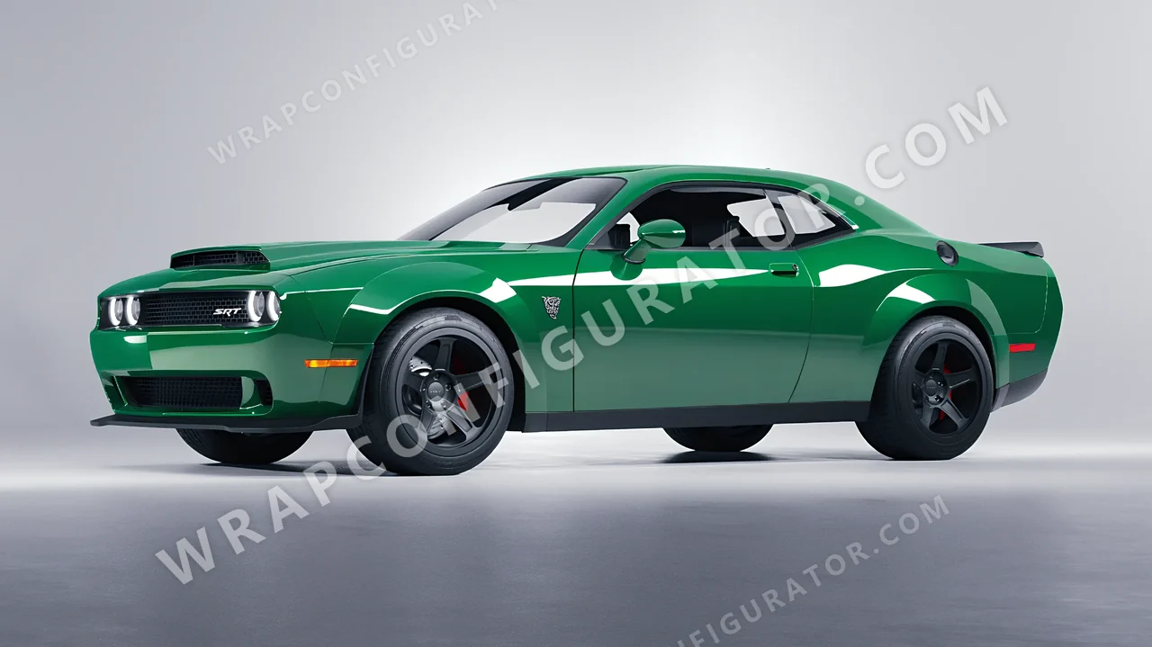 Green Dodge Challenger SRT 2023 wrapped in ORACAL Police Green 970RA-612G