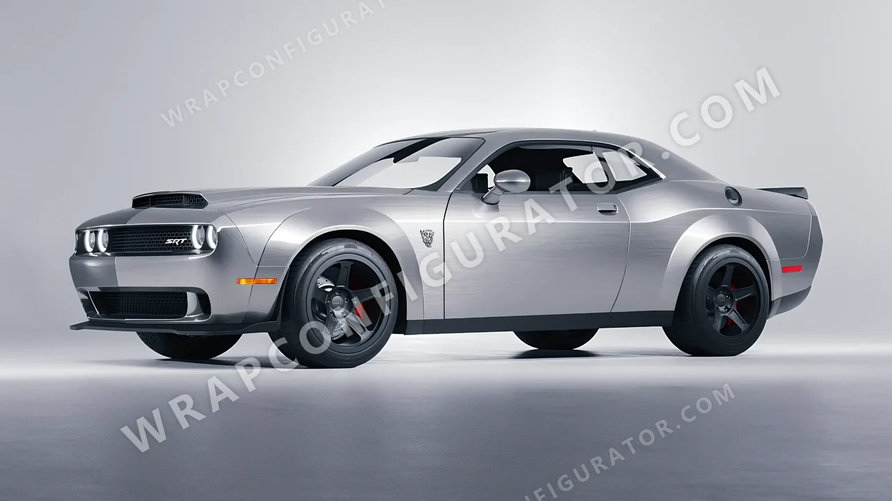 Grey Dodge Challenger SRT 2023 wrapped in 3M Brushed Titanium BR230