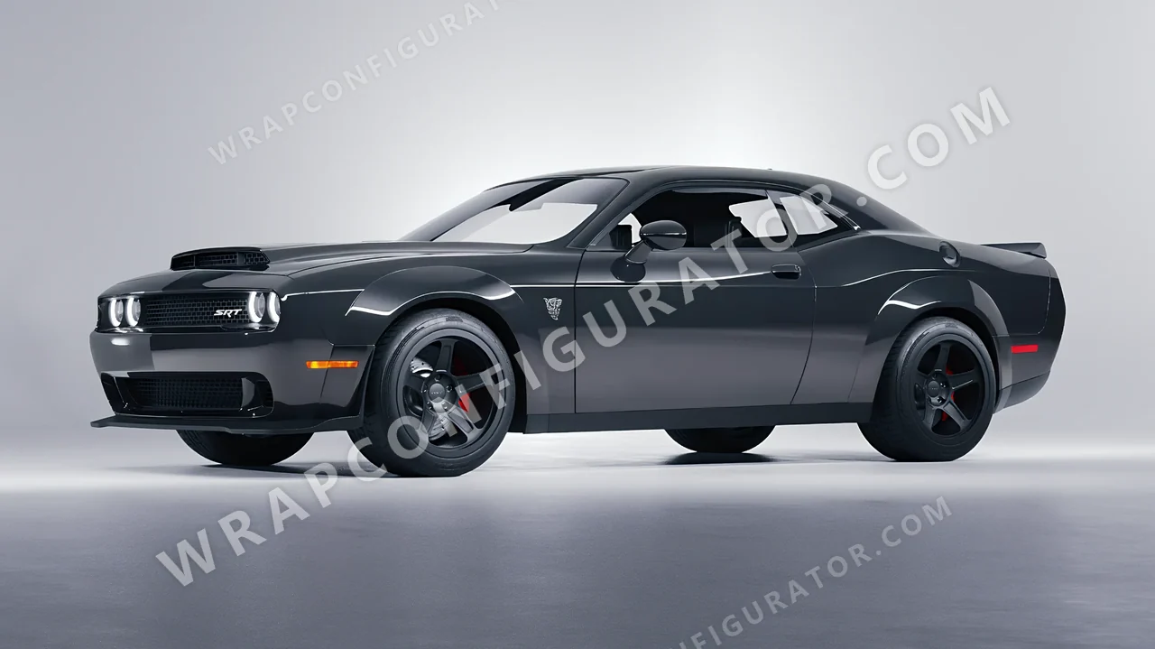 Grey Dodge Challenger SRT 2023 wrapped in 3M Gloss Anthracite G201