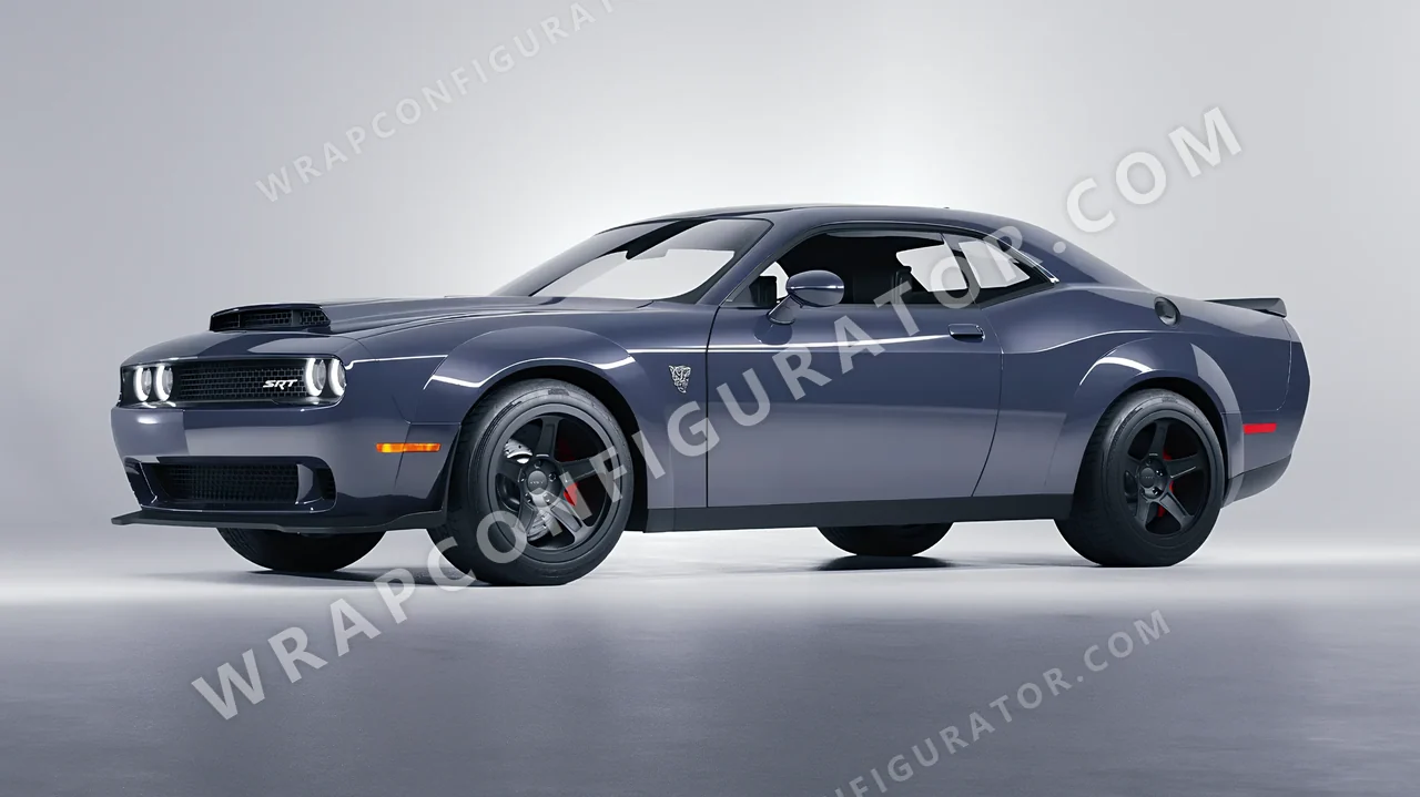 Grey Dodge Challenger SRT 2023 wrapped in 3M Gloss Glacier Gray GP291