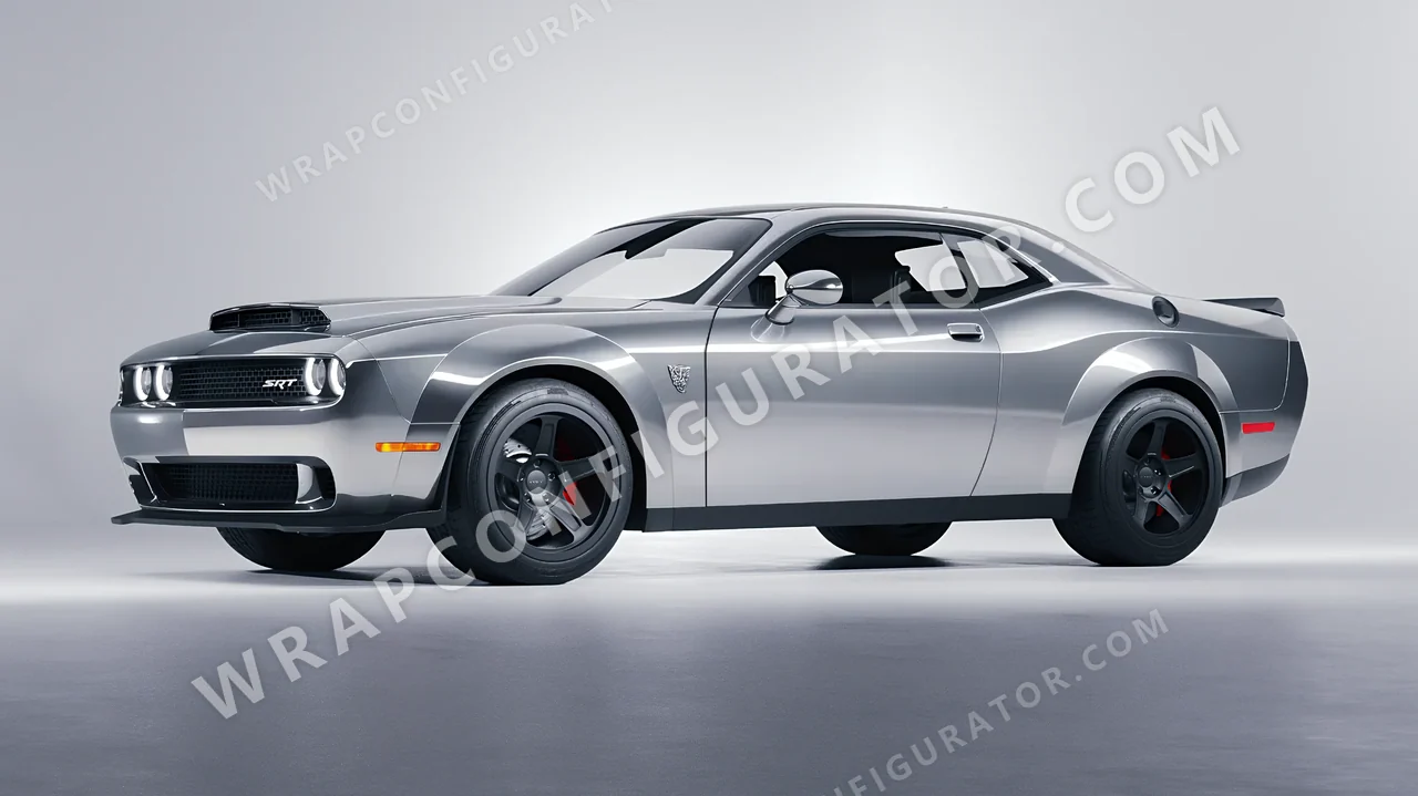 Grey Dodge Challenger SRT 2023 wrapped in 3M Gloss Sterling Silver G251
