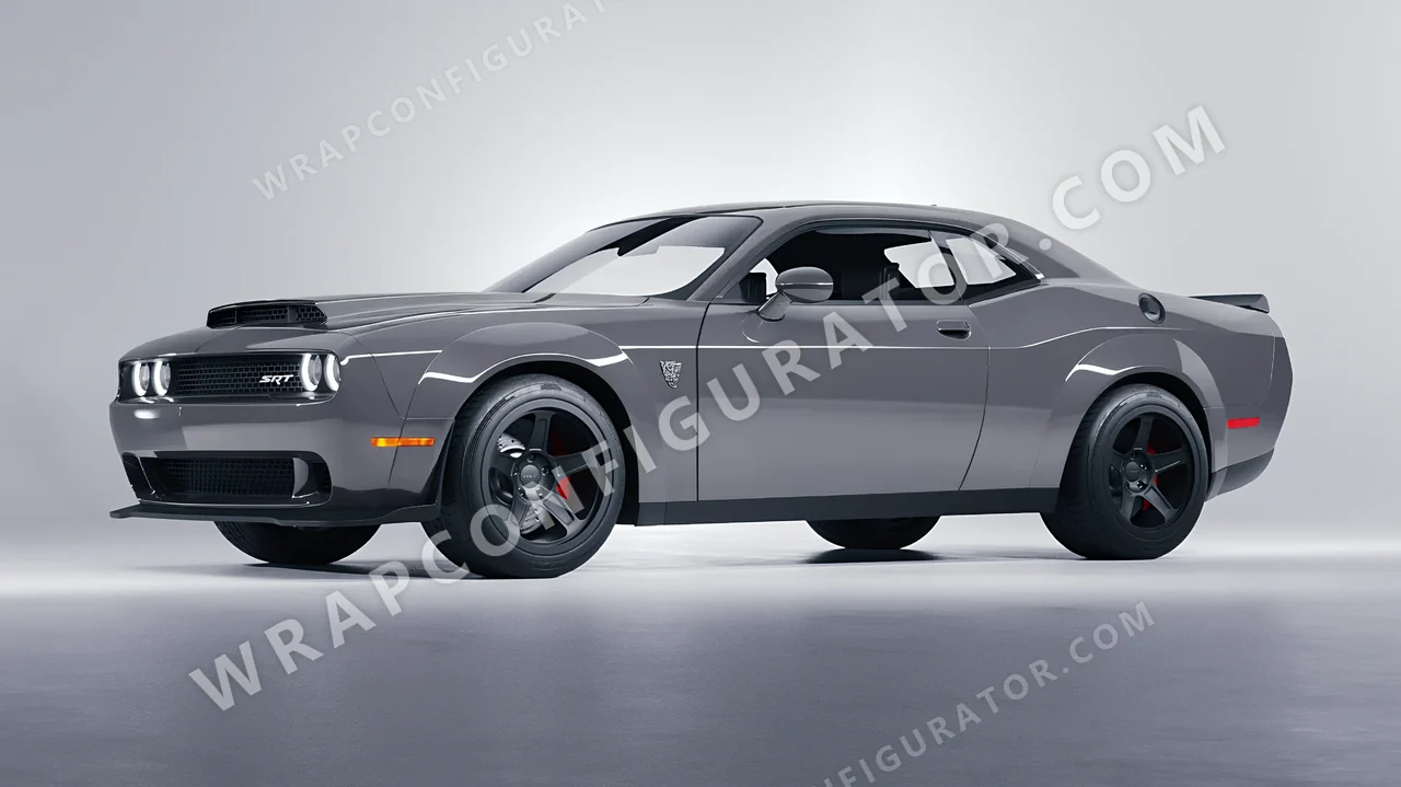 Grey Dodge Challenger SRT 2023 wrapped in 3M Gloss Storm Gray G31