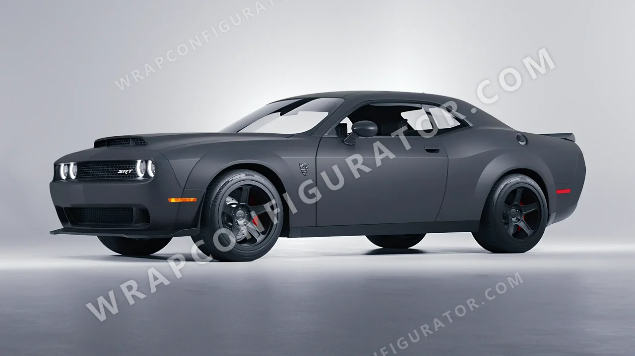 Grey Dodge Challenger SRT 2023 wrapped in 3M Matte Dark Gray M261