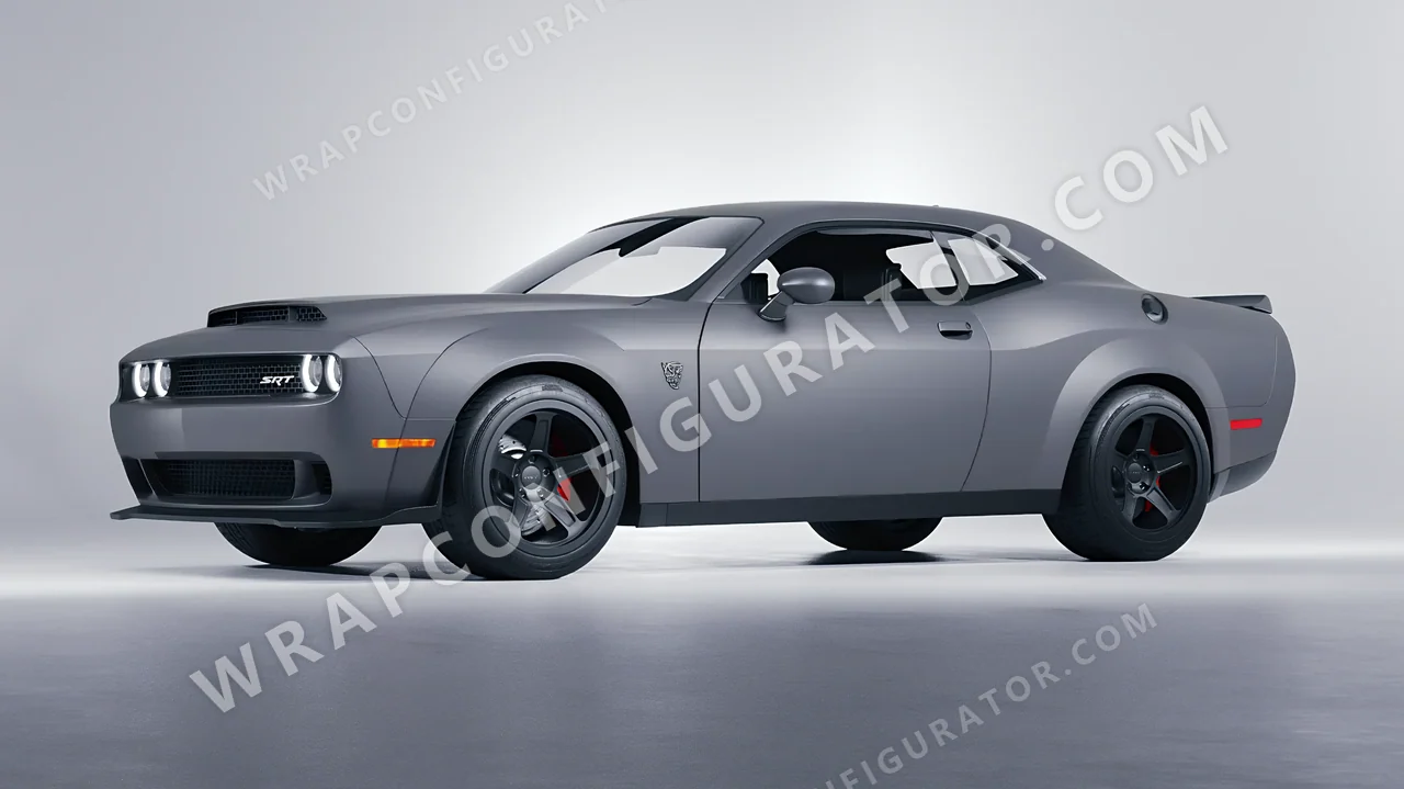 Grey Dodge Challenger SRT 2023 wrapped in 3M Matte Gray Aluminum M230