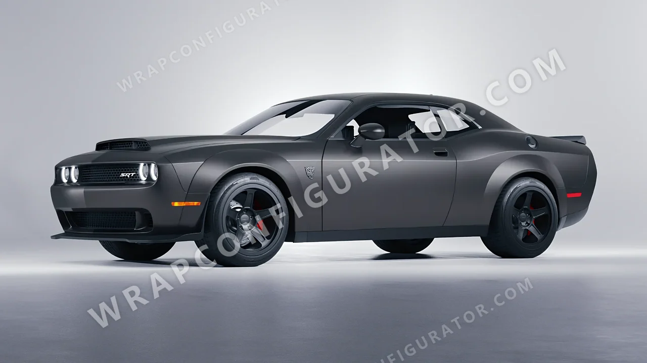 Grey Dodge Challenger SRT 2023 wrapped in 3M Satin Dark Gray S261