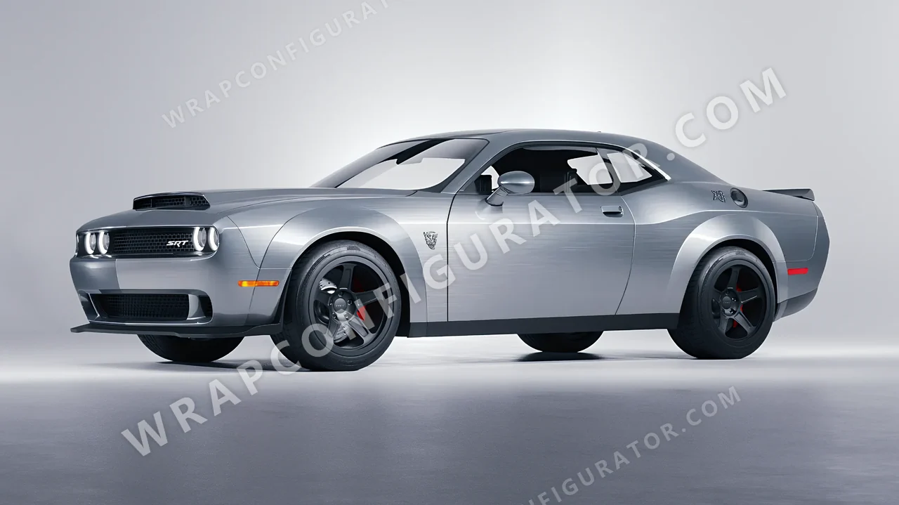 Grey Dodge Challenger SRT 2023 wrapped in Avery Dennison Brushed Steel SW900-813-X