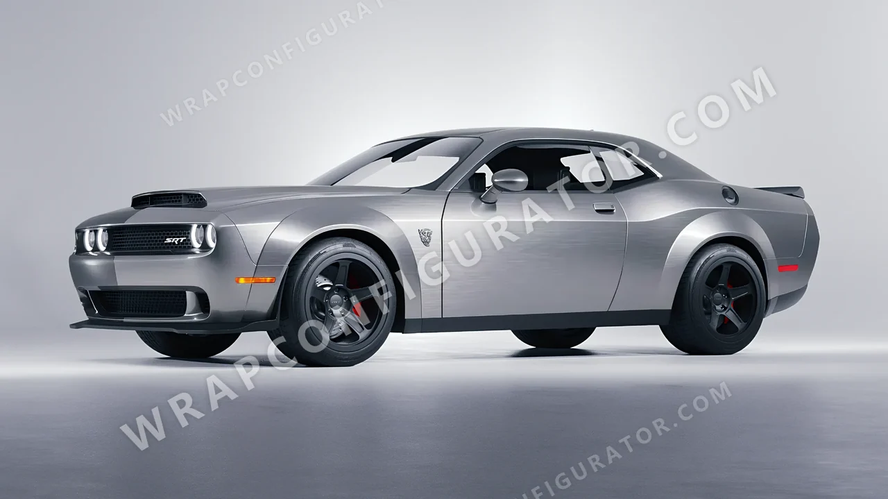 Grey Dodge Challenger SRT 2023 wrapped in Avery Dennison Brushed Titanium SW900-802-X