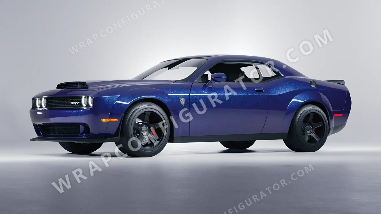 Grey Dodge Challenger SRT 2023 wrapped in Avery Dennison Magnetic Burst SW900-679-M