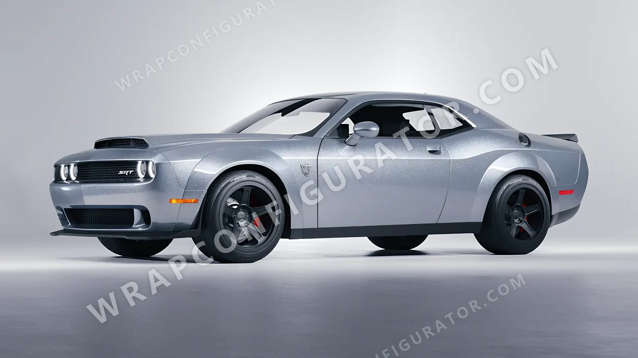 Grey Dodge Challenger SRT 2023 wrapped in Avery Dennison Quick Silver SW900-816-M