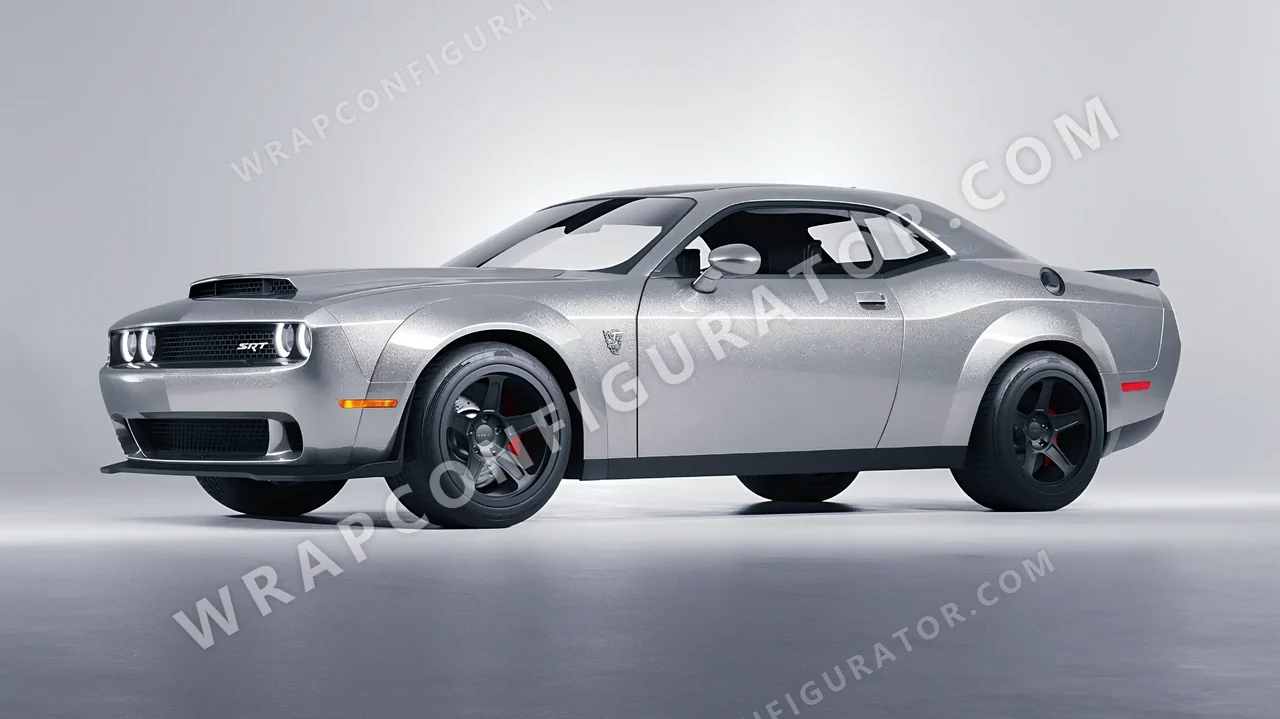 Grey Dodge Challenger SRT 2023 wrapped in Avery Dennison Silver SW900-803-M