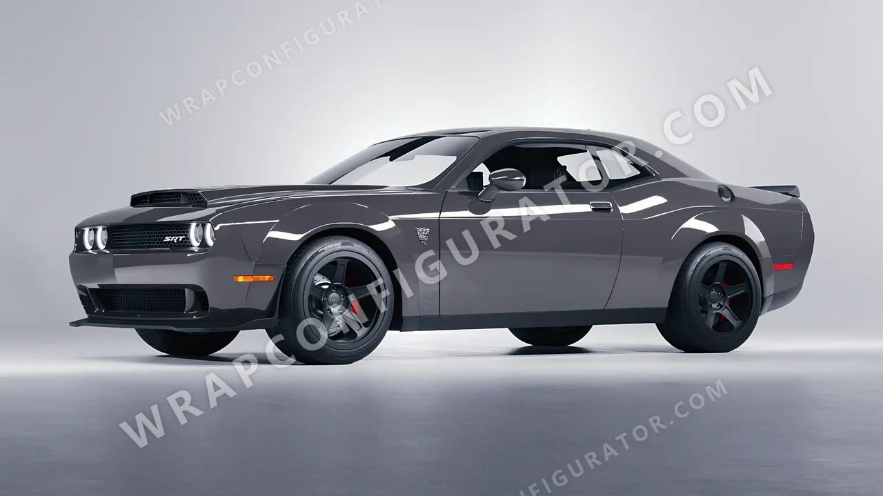 Grey Dodge Challenger SRT 2023 wrapped in Inozetek Dynamic PPF Falcon Grey DPPF905