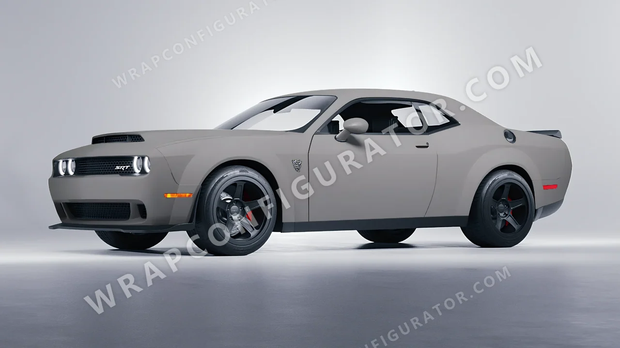 Grey Dodge Challenger SRT 2023 wrapped in Inozetek Dynamic PPF Shark Grey DPPF818