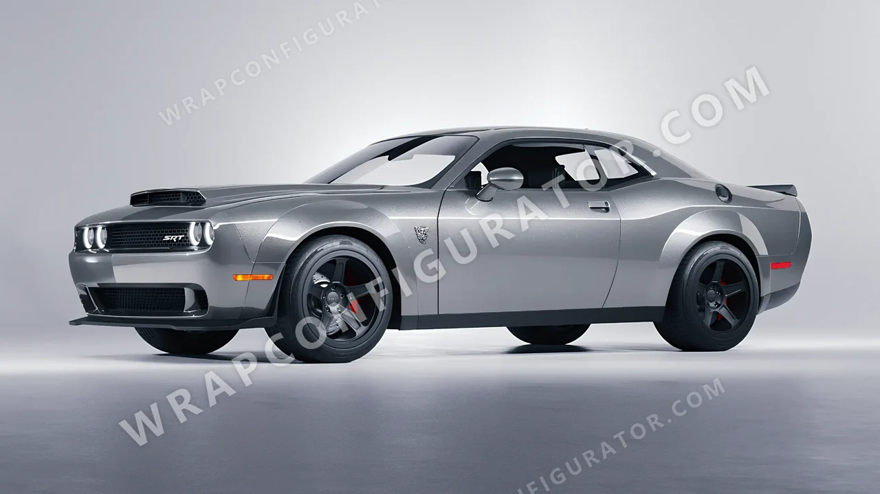 Grey Dodge Challenger SRT 2023 wrapped in Inozetek Dynamic PPF Silver Bullet DPPF912