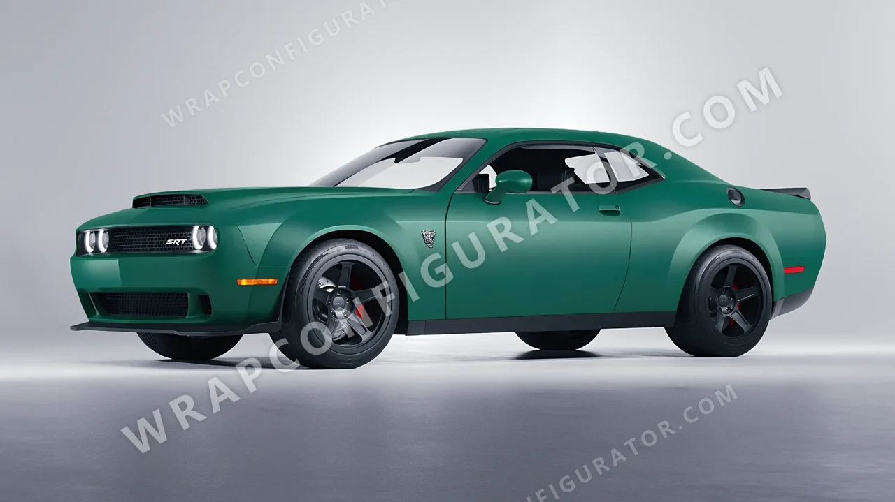 Grey Dodge Challenger SRT 2023 wrapped in KPMF Matt Iced Green Titanium K75507