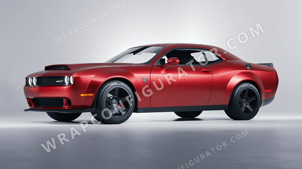 Grey Dodge Challenger SRT 2023 wrapped in KPMF Matt Iced Red Titanium K75506