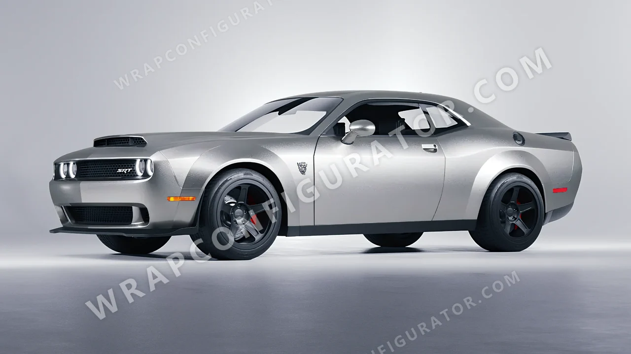 Grey Dodge Challenger SRT 2023 wrapped in KPMF Matt Iced Silver Titanium K75501