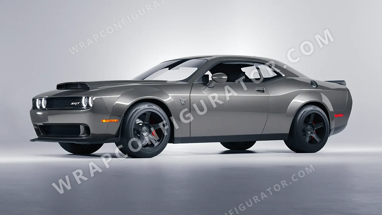 Grey Dodge Challenger SRT 2023 wrapped in ORACAL Aluminium 970RA-908G