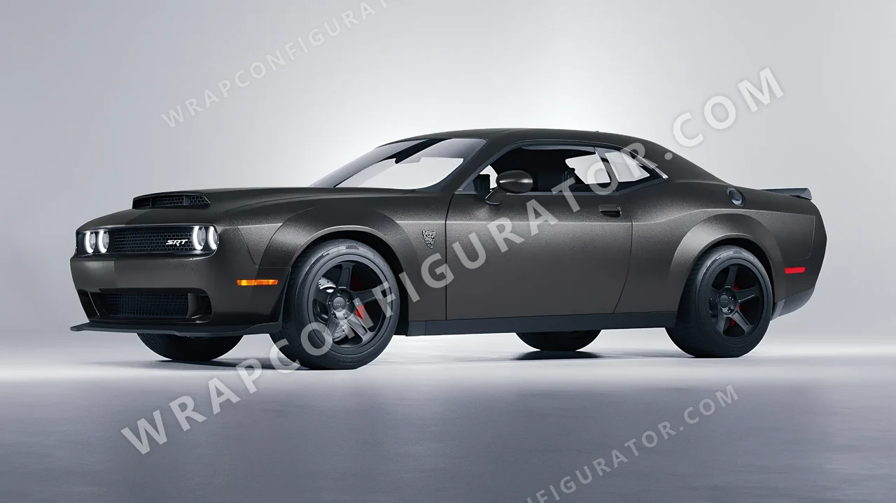 Grey Dodge Challenger SRT 2023 wrapped in ORACAL Charcoal 970RA-937M