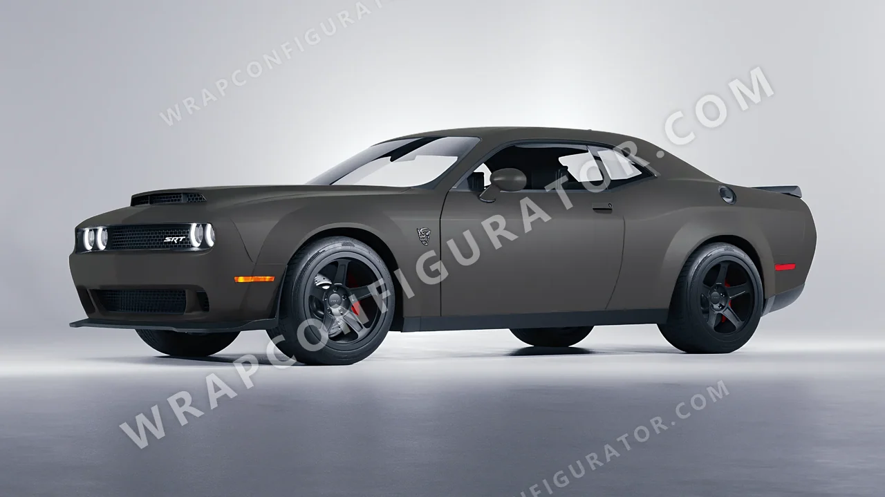 Grey Dodge Challenger SRT 2023 wrapped in ORACAL Dark Grey 970RA-073M