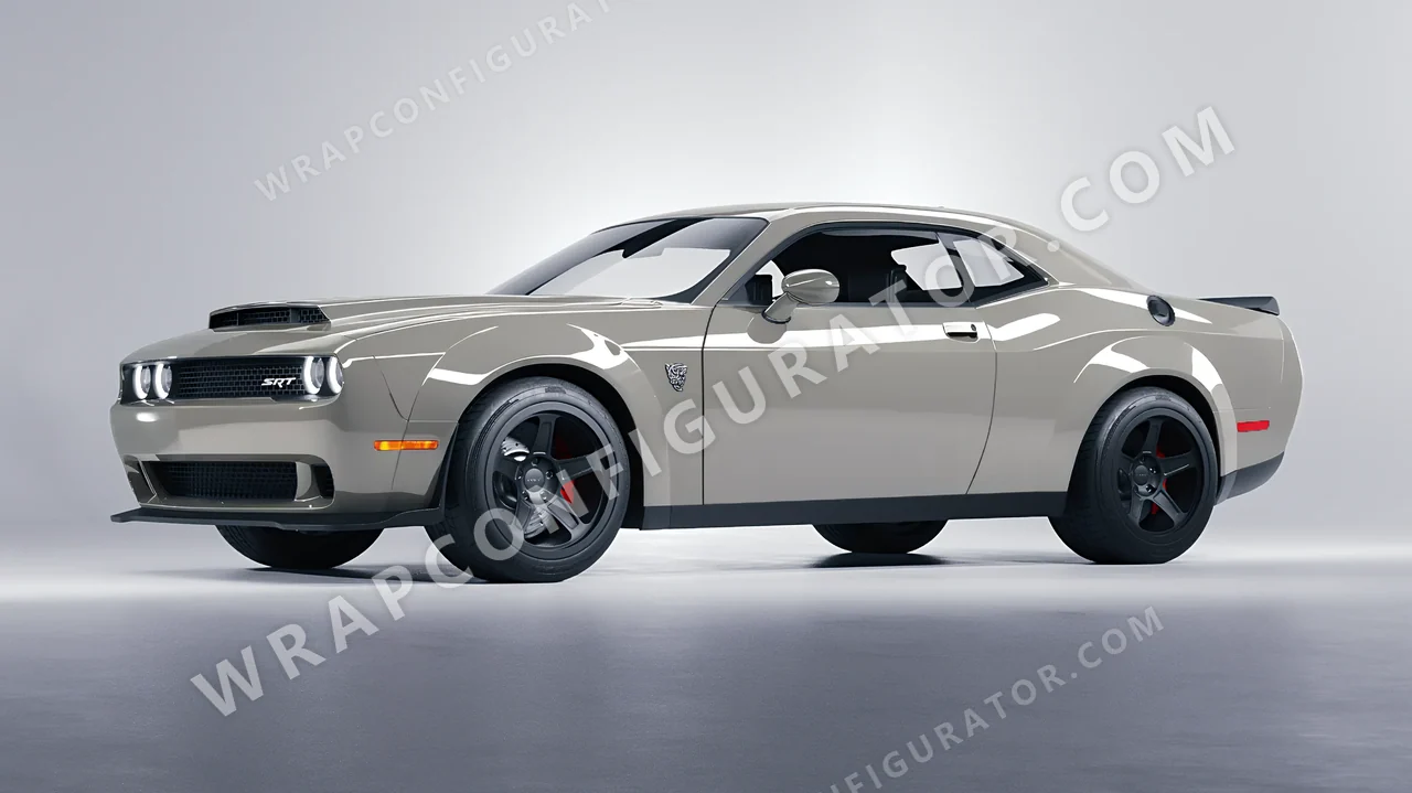 Grey Dodge Challenger SRT 2023 wrapped in ORACAL Ice Grey 970RA-724G