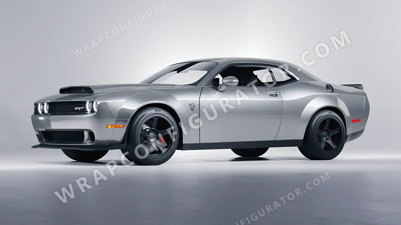 Grey Dodge Challenger SRT 2023 wrapped in ORACAL Silver Grey 970RA-090G