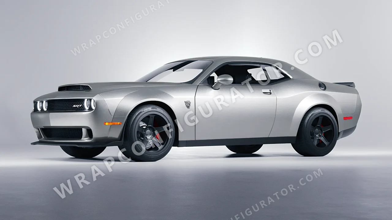 Grey Dodge Challenger SRT 2023 wrapped in ORACAL Silver Grey 970RA-090M