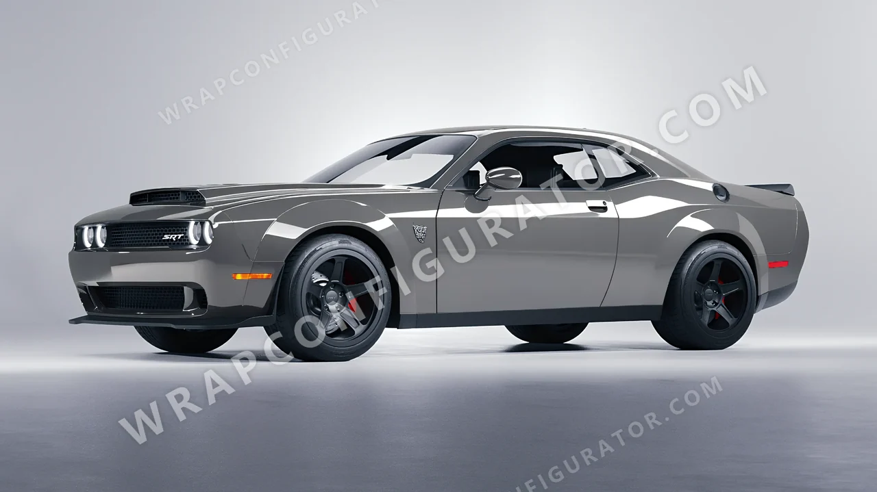 Grey Dodge Challenger SRT 2023 wrapped in ORACAL Simple Grey 970RA-730G