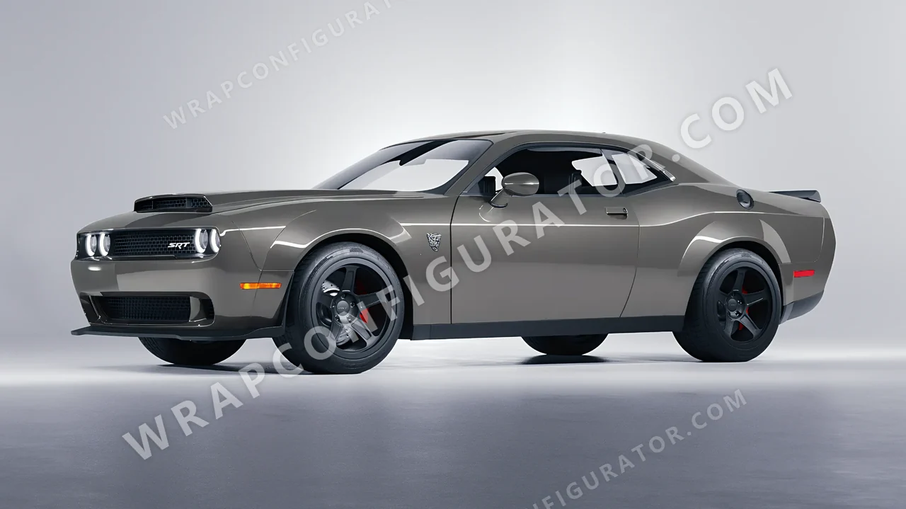 Grey Dodge Challenger SRT 2023 wrapped in ORACAL Tin 970RA-933G