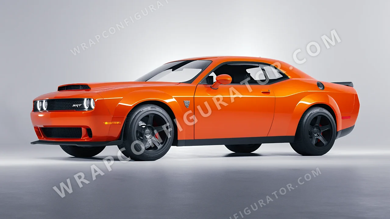 Orange Dodge Challenger SRT 2023 wrapped in 3M Gloss Fiery Orange G364