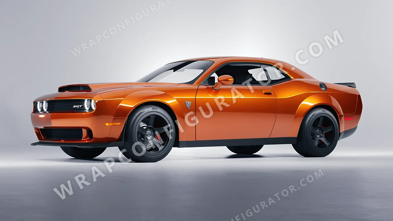 Orange Dodge Challenger SRT 2023 wrapped in 3M Gloss Liquid Copper G344