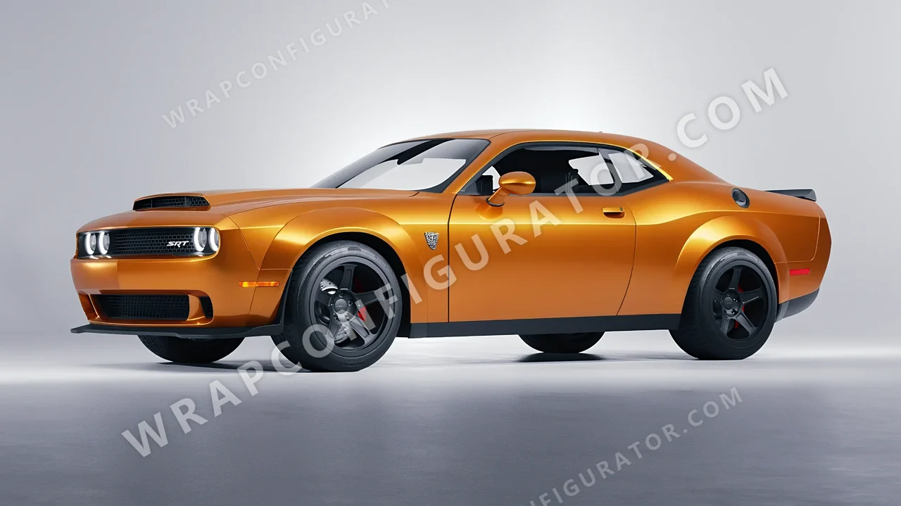 Orange Dodge Challenger SRT 2023 wrapped in Avery Dennison Satin Stunning Orange SW900-316-S