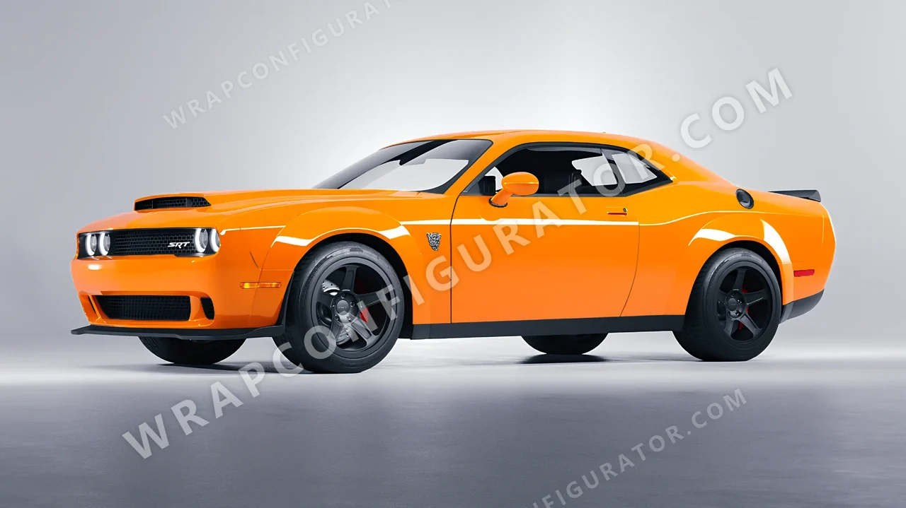 Orange Dodge Challenger SRT 2023 wrapped in Colourshield PPF by HyperPro Papaya Orange HGF50-P