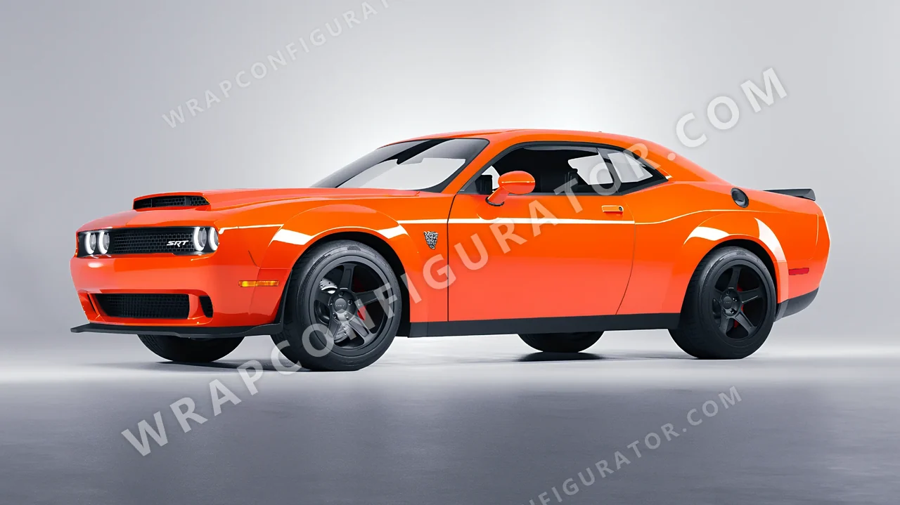 Orange Dodge Challenger SRT 2023 wrapped in Inozetek Dynamic PPF Solar Flame DPPF713