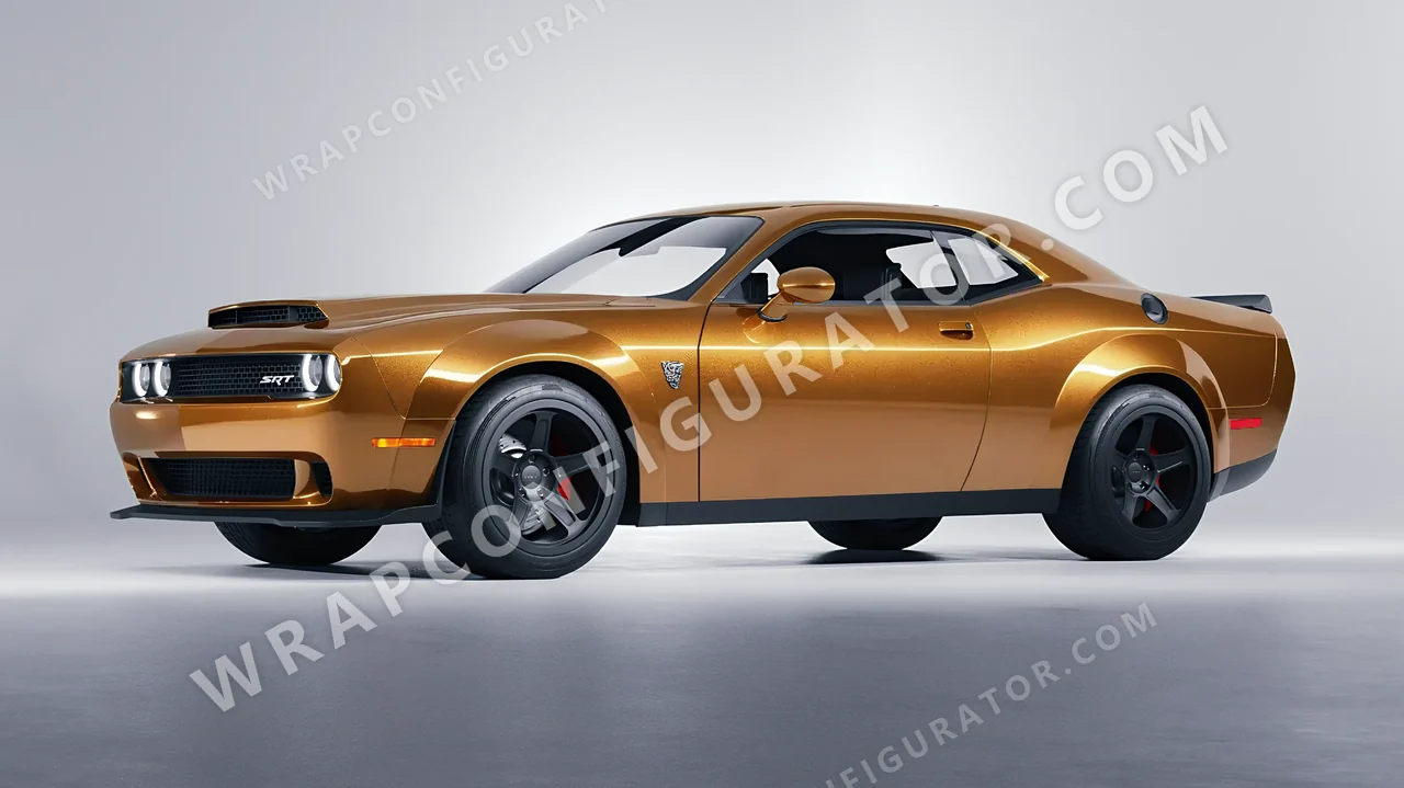 Orange Dodge Challenger SRT 2023 wrapped in ORACAL Bronze 970RA-920G