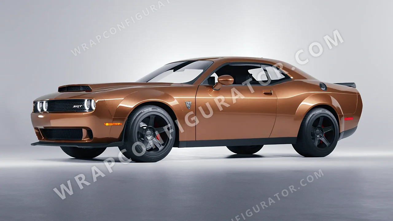 Orange Dodge Challenger SRT 2023 wrapped in ORACAL Bronze Antique 970RA-921G
