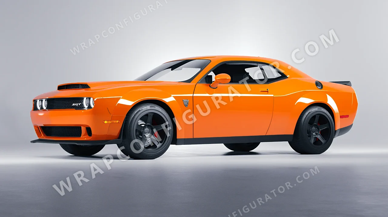 Orange Dodge Challenger SRT 2023 wrapped in ORACAL Municipal Orange 970RA-351G