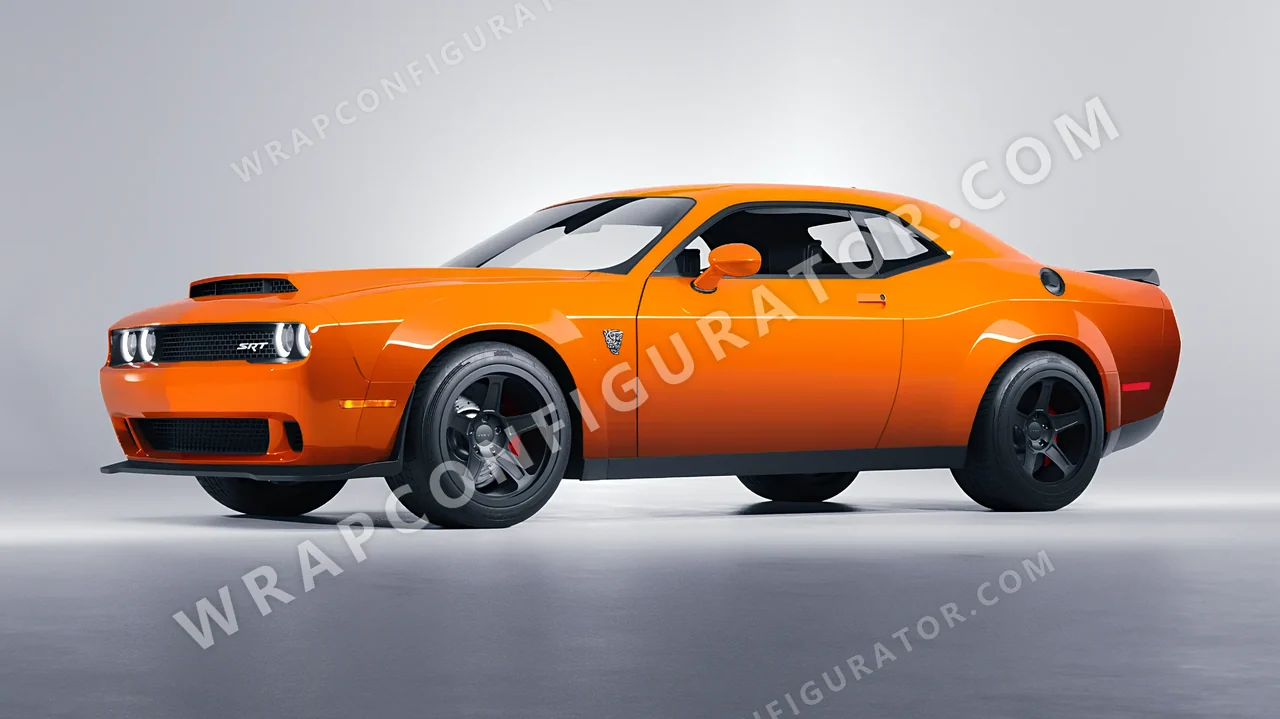 Orange Dodge Challenger SRT 2023 wrapped in ORACAL Tangerine Dream 970RA-959G