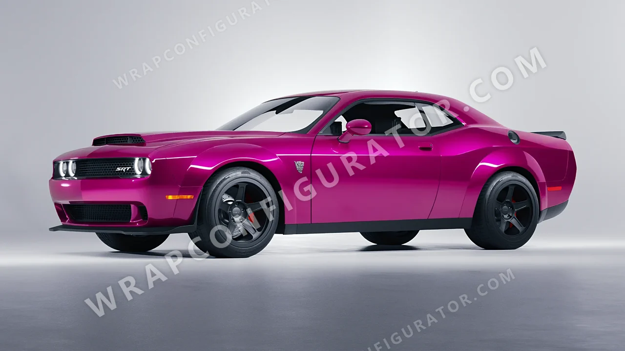 Pink Dodge Challenger SRT 2023 wrapped in 3M Gloss Fierce Fuchsia G348