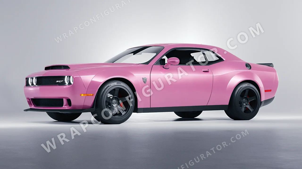 Pink Dodge Challenger SRT 2023 wrapped in Avery Dennison Bubblegum Pink SW900-514-O
