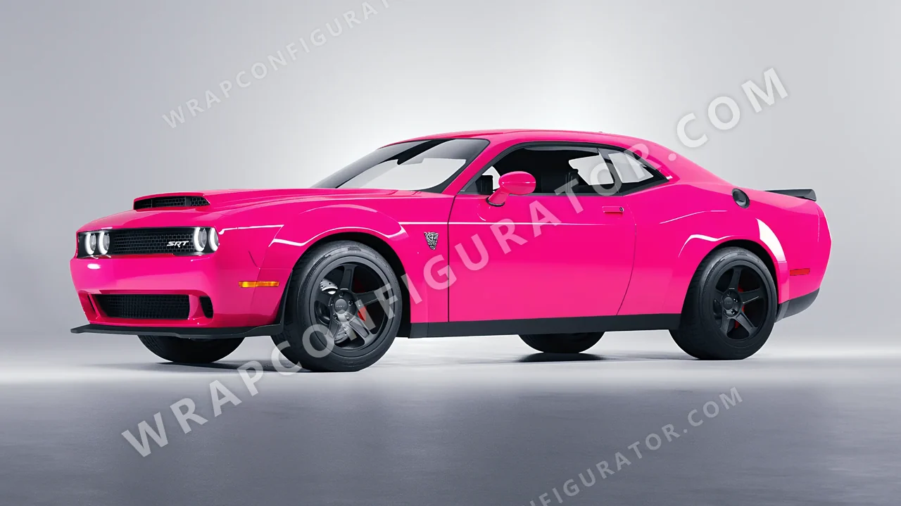 Pink Dodge Challenger SRT 2023 wrapped in Inozetek Dynamic PPF Hot Pink DPPF941