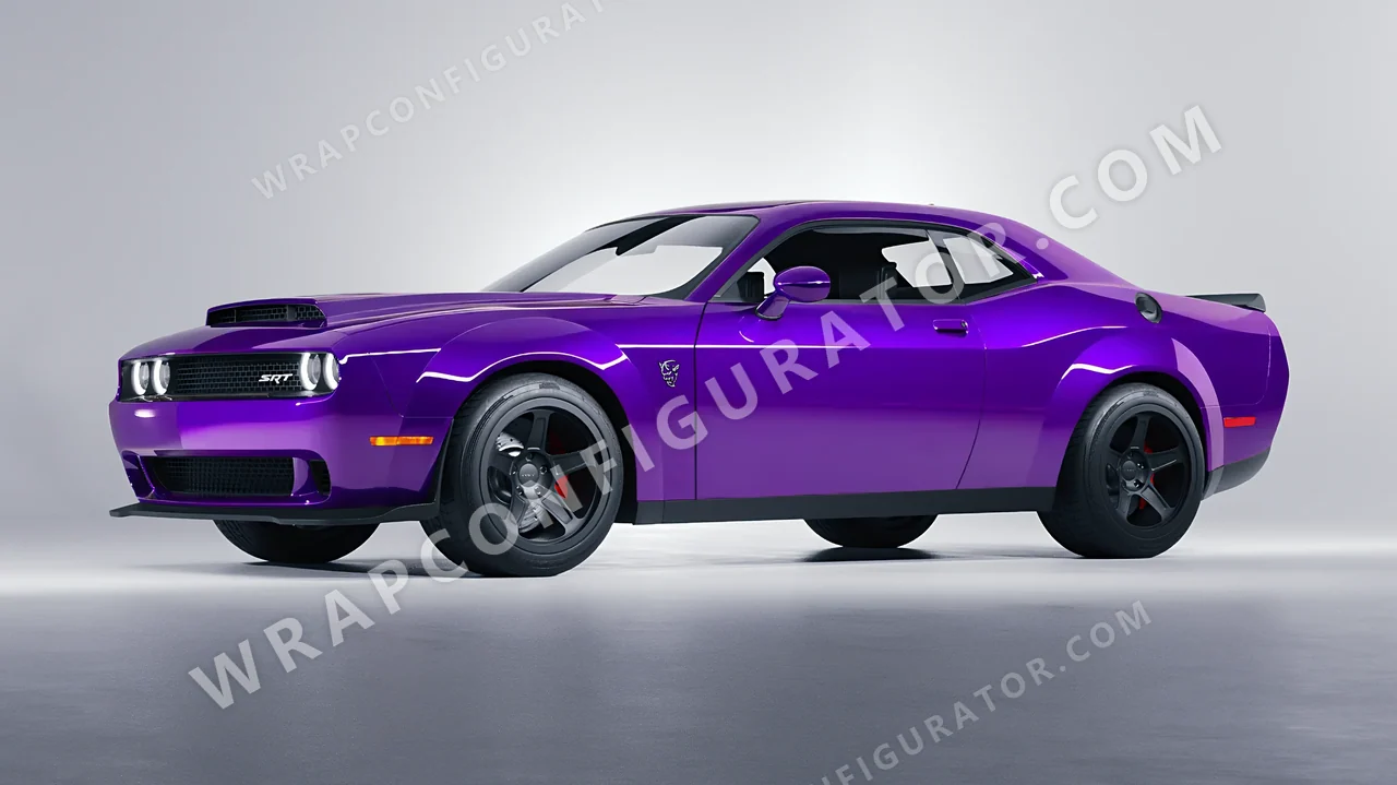 Purple Dodge Challenger SRT 2023 wrapped in 3M Plum Explosion 2.0 HGP258