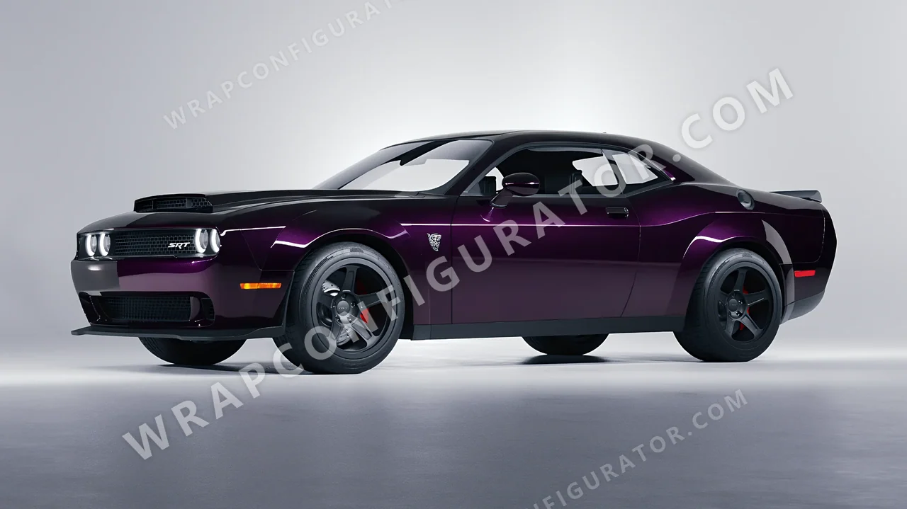 Purple Dodge Challenger SRT 2023 wrapped in Colourshield PPF by HyperPro Midnight Purple GAF47-P